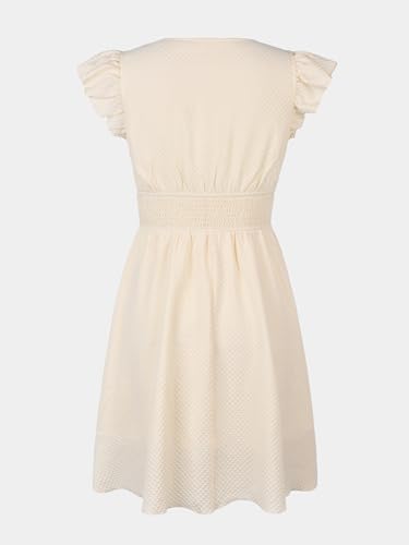 21KohPMjnIL.jpg Women's Dress V Neck Flutter Sleeve Smocked Short A Line Casual Summer Knee Length Dress