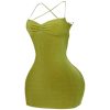 Women's Summer Mini Dress Criss Cross Lace Up Backless Ruched Bodycon Cocktail Party Cami Dresses