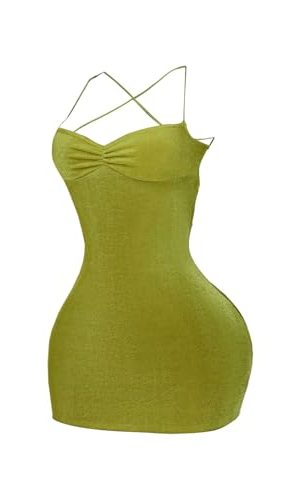 Women's Summer Mini Dress Criss Cross Lace Up Backless Ruched Bodycon Cocktail Party Cami Dresses