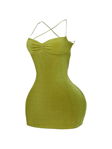 Women's Summer Mini Dress Criss Cross Lace Up Backless Ruched Bodycon Cocktail Party Cami Dresses