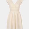 21xwNCQ2p2L.jpg Women's Dress V Neck Flutter Sleeve Smocked Short A Line Casual Summer Knee Length Dress