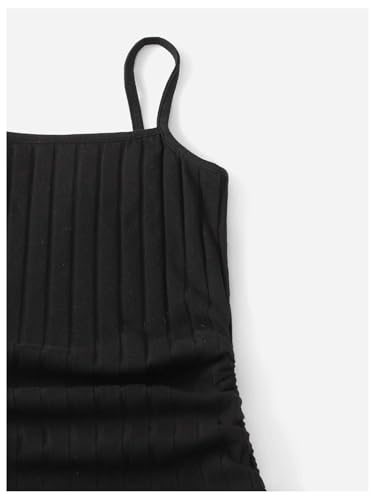 Girl's Spaghetti Strap Ribbed Knit Drawstring Side Ruched Bodycon Cami Dress