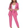 Women's 2 Piece Solid Ruched Sleeve Blazer and Pants Business Office Suit Set