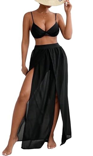 Women's High Waist Split Thigh Cover Up Skirt Sheer Beach Long Skirt Swimwear