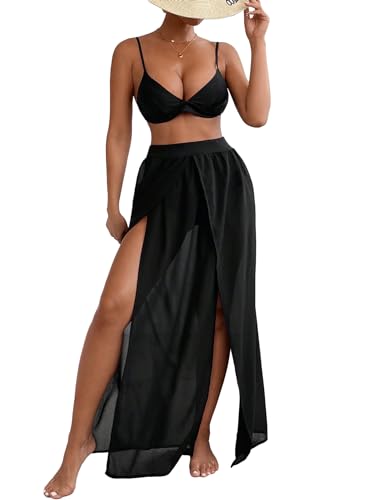 Women's High Waist Split Thigh Cover Up Skirt Sheer Beach Long Skirt Swimwear
