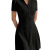 319HgaYeCL.jpg Women's V Neck Short Dresses Short Sleeve Collar Button A Line Dress Work Outfits