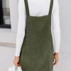 Women's Corduroy Overall Mini Fall Dress Square Neck Adjustable Straps Front Pocket Side Buttons Autumn Dresses