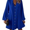 31AMMEkokjL.jpg Women's V Neck Pullover Shirt Dress A Line Long Lantern Sleeve Flared Loose Mini Dresses