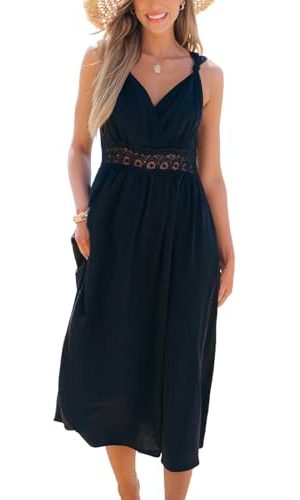 31AnoMgf3qL.jpg Women's Summer Casual Maxi Dress V Neck Sleeveless Contrast Lace Long Dress