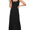 Women Backless Maxi Summer Dress Back Vent Square Neck Sleeveless A Line Casual Sundress Spring Semi Formal Dress