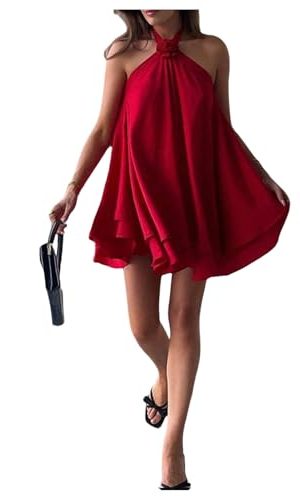 Women's Summer Halter Dress 3D Floral Ruffle Swing Flowy Beach Mini Dresses