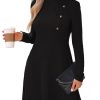 31E3ibcIXkL.jpg Women's Mini Dresses Round Neck Long Sleeve Textured Button Knit A Line Short Casual Fall Dresses