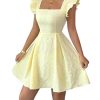 Women's Ruffle Cap Sleeve Square Neck Dress Textured Short Dress Summer Smocked A Line Dresses