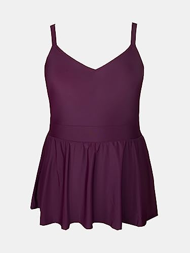 Plus Size Swimsuit for Women One Piece Bathing Suit Scoop Neck Ruffled Swim Dress Adjustable Straps