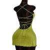 Women's Summer Mini Dress Criss Cross Lace Up Backless Ruched Bodycon Cocktail Party Cami Dresses