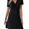 Women's Casual Short Sleeve V Neck Tee Shirt Dress Twist Front A Line Short Dresses