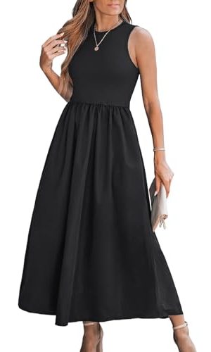 Formal Dress for Women 2025 Party Round Neck Knit Tank Top Cutout Sleeveless Pockets Maxi Dress