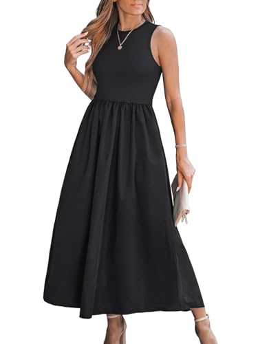 Formal Dress for Women 2025 Party Round Neck Knit Tank Top Cutout Sleeveless Pockets Maxi Dress