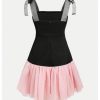 Girl's Color Block A Line Dresses Tie Shoulder Sleeveless Ruffle Summer Dress