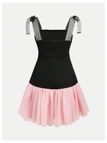 Girl's Color Block A Line Dresses Tie Shoulder Sleeveless Ruffle Summer Dress