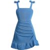 31JCPAOs7aL.jpg Girl's Sleeveless Ruched Ruffle Hem Denim Dress Bow Cute A Line Summer Dress