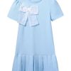 Girl's Bow Pleated Dress Puff Short Sleeve Crew Neck Summer Dresses