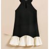 31JTmk1VHtL.jpg Girl's Pearl Halter Dress Sleeveless Ruffle Hem Color Block Cute Birthday Midi Dresses