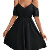 31JnDrYjbhL.jpg Women's Ruffle Cold Shoulder Dress Cut Out Short Sleeve A Line Summer Dresses