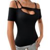 31MJocKsNZL.jpg Women's Cut Out Top Cold Shoulder Short Sleeve Fitted Solid T Shirts