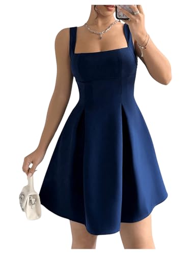 31Ml55i-DsL.jpg Women's Summer Dresses Square Neck Sleeveless A Line Mini Dress Party Cocktail Short Dress