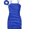 31MtesIazcL.jpg Girl's Ruched Sleeveless Bodycon Pencil Cami Midi Dress with Hair Scrunchies
