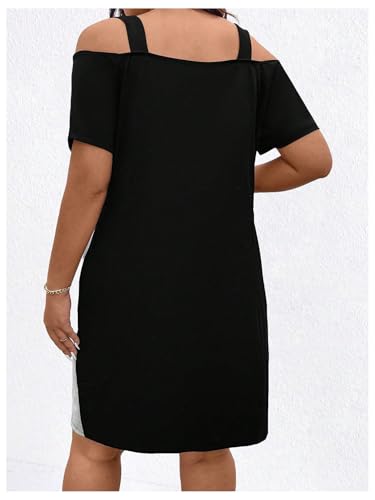 31NFFRaNbpL.jpg Women's Plus Size Dress Cold Shoulder Color Block Short Sleeve T Shirt Dress Casual Summer Dresses