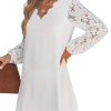 Women's Mini Dress Scalloped V Neck Lace Appliques Long Sleeve Loose Fit A Line Casual Dress