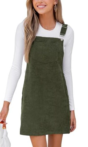 Women's Corduroy Overall Mini Fall Dress Square Neck Adjustable Straps Front Pocket Side Buttons Autumn Dresses