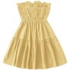 Women's Strapless Tube Mini Dress Sleeveless Shirred Tie Front Ruffle Hem A Line Summer Dresses