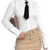 Women's Button Down Long Sleeve Blouse Collared Slim Fit Dress Shirts with Tie