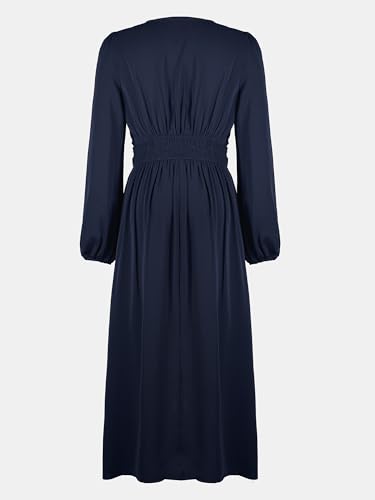 31Pok1oSITL.jpg Fall Dresses for Women V Neck Long Sleeve Tunic Waist Slit Solid Color A Line Midi Casual Dress