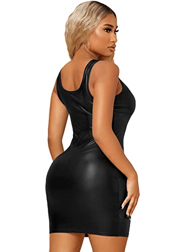31SAPu2BBeL.jpg Women's Sleeveless Bodycon Tank Dress PU Leather Mini Dresses