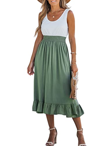 31U6KZeBxL.jpg Women's Summer Midi Dresses Sleeveless Tank Smocked Beach Vacation Hawaiian 2025 Flowy Sundress