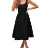 Women's Summer Sleeveless Midi Dress Square Neck Smocked Casual A Line Beach Sundress