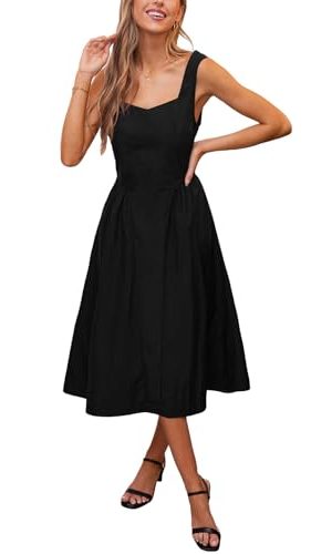 31UAMn6s2-L.jpg Women's Summer Sleeveless Midi Dress Square Neck Smocked Casual A Line Beach Sundress