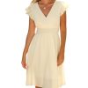 31VS36uu2UL.jpg Women's Dress V Neck Flutter Sleeve Smocked Short A Line Casual Summer Knee Length Dress