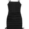 Girl's Spaghetti Strap Ribbed Knit Drawstring Side Ruched Bodycon Cami Dress