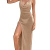 31WFRUWhRFL.jpg Women's Tie Backless Split Thigh Cover Up Maxi Dress Draped Cowl Neck Cami Dresses