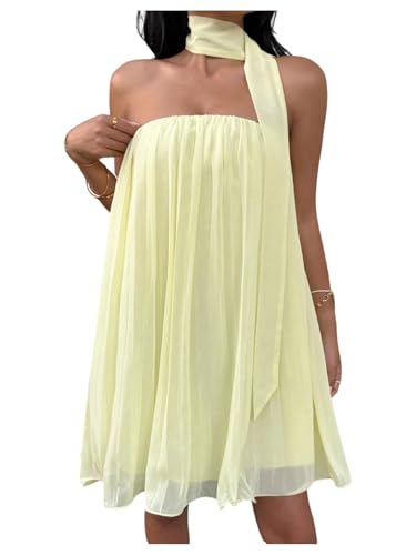 31XHxwZxRUL.jpg Women's Y2k Tube Mini Dress Sleeveless Party Beach Summer Flowy Sundresses with Scarf