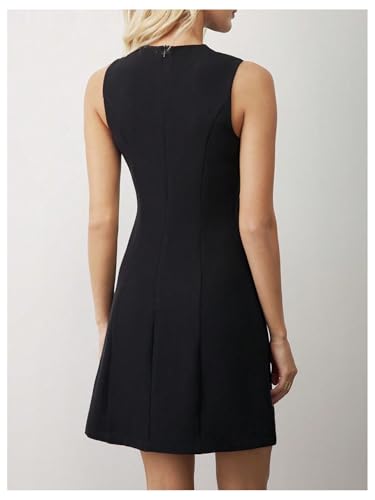 31bIJ1C7AL.jpg Women's Crew Neck Sleeveless Mini Dresses Split Button Elegant Formal Dresses