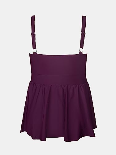 Plus Size Swimsuit for Women One Piece Bathing Suit Scoop Neck Ruffled Swim Dress Adjustable Straps