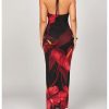 Women's Floral Halter Maxi Dress Draped Cowl Neck Backless Bodycon Wedding Guest Party Mesh Cocktail Long Dresses