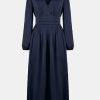 31gqOClQOYL.jpg Fall Dresses for Women V Neck Long Sleeve Tunic Waist Slit Solid Color A Line Midi Casual Dress