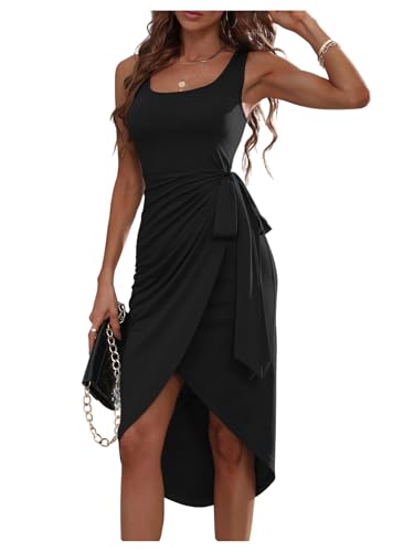 31h5y4RwCqL.jpg Women's Summer Halter Casual Dresses Beach Tank Ruched Midi Dress 2025 Vacation Sundress